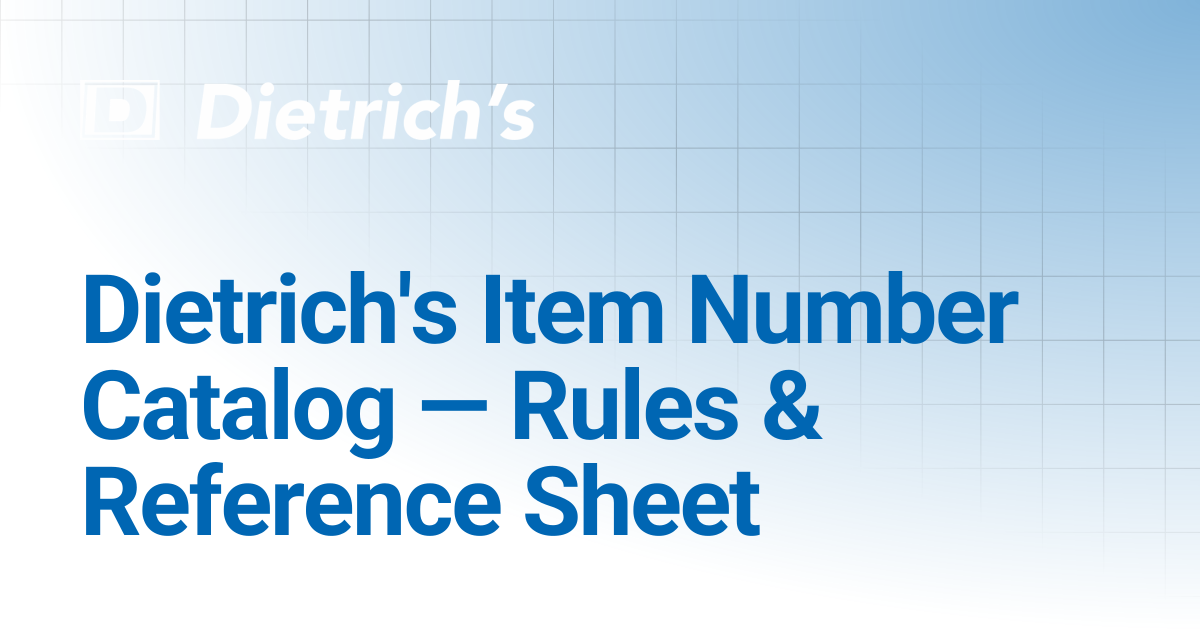 Dietrich's Item Number Catalog — Rules & Reference Sheet | Tutorials ...